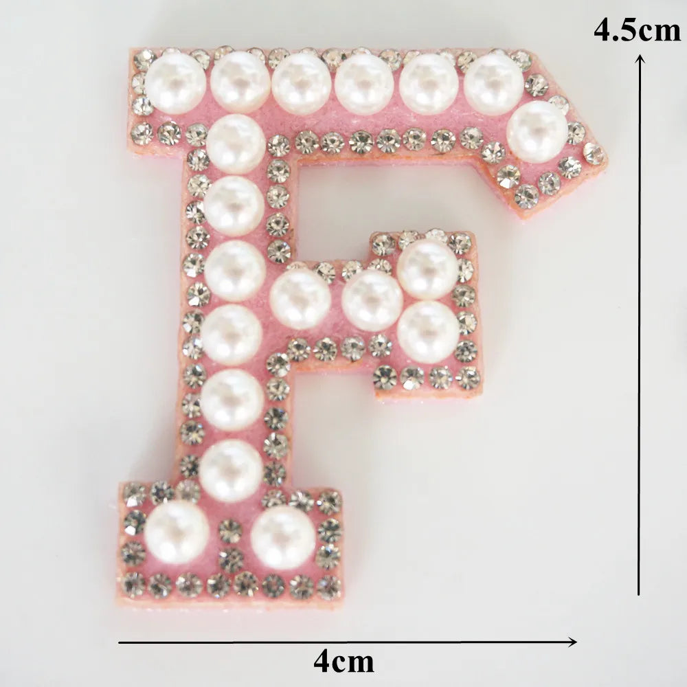 Pink A-Z Rhinestone Pearl Iron-On Patches - Ice Cream Cake