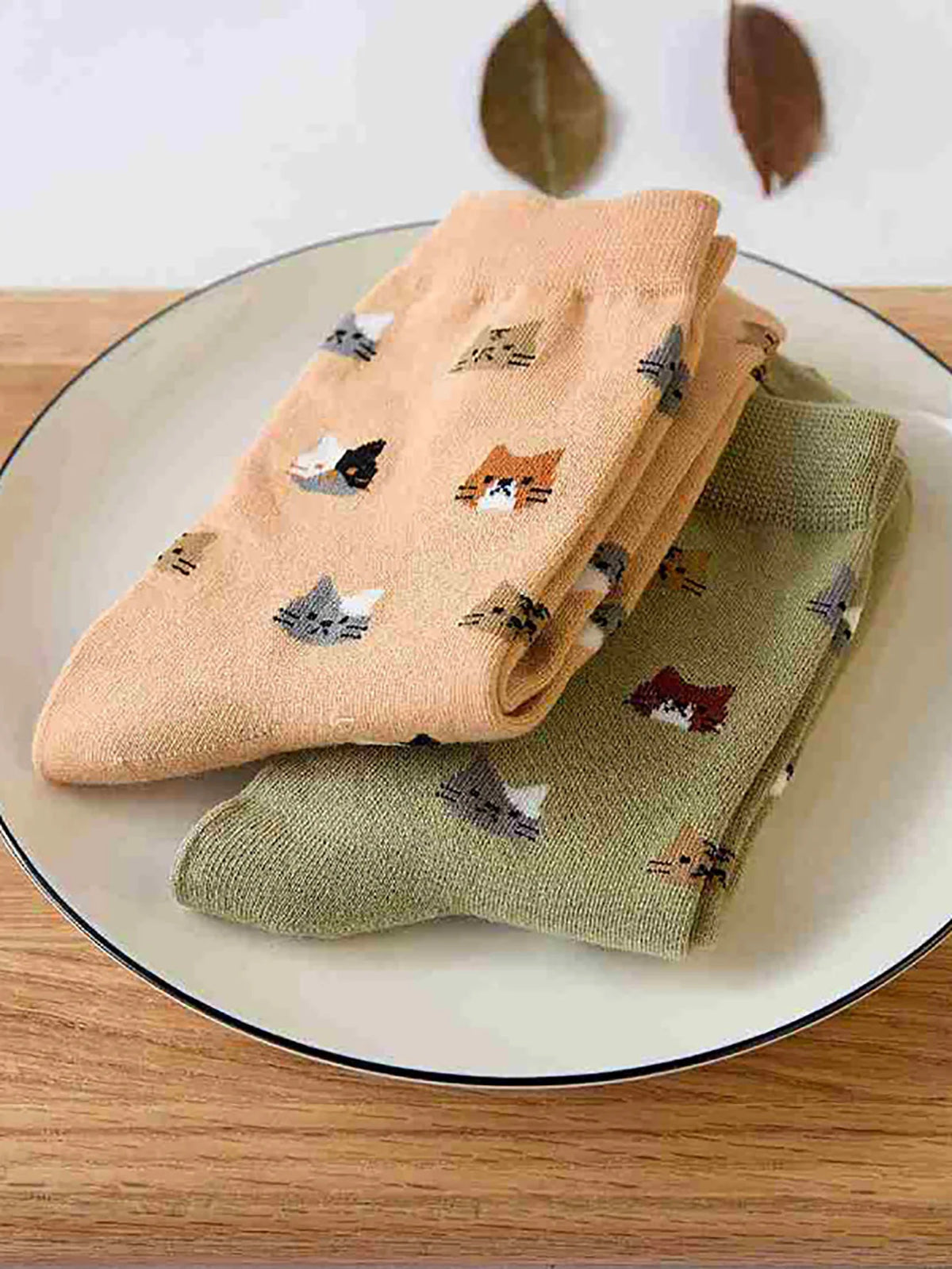 5 Pairs Cat Print Socks, Cute & Comfy All-match Mid Tube Socks, Women's Stockings & Hosiery - Ice Cream Cake