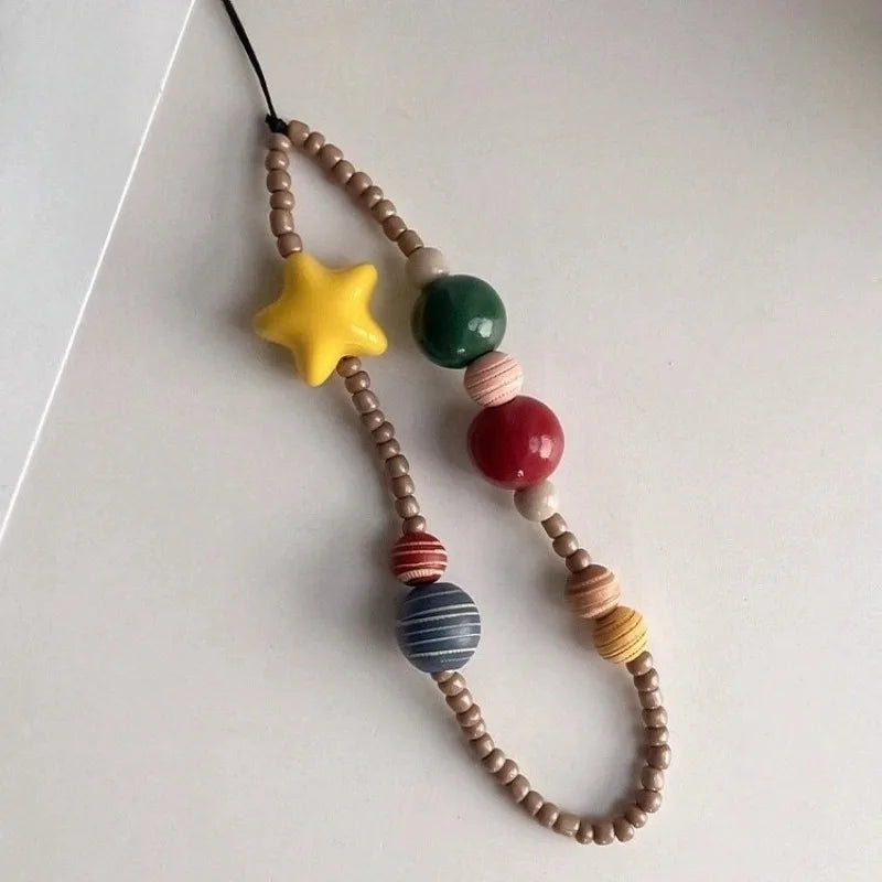 Cartoon Cute Star Colourful Beaded Phone Case Charm Chain Strap Wrist Trendy Pendant For iPhone Samsung Universal Accessories - Ice Cream Cake