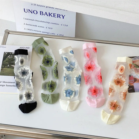 Transparent Flower Crew Socks