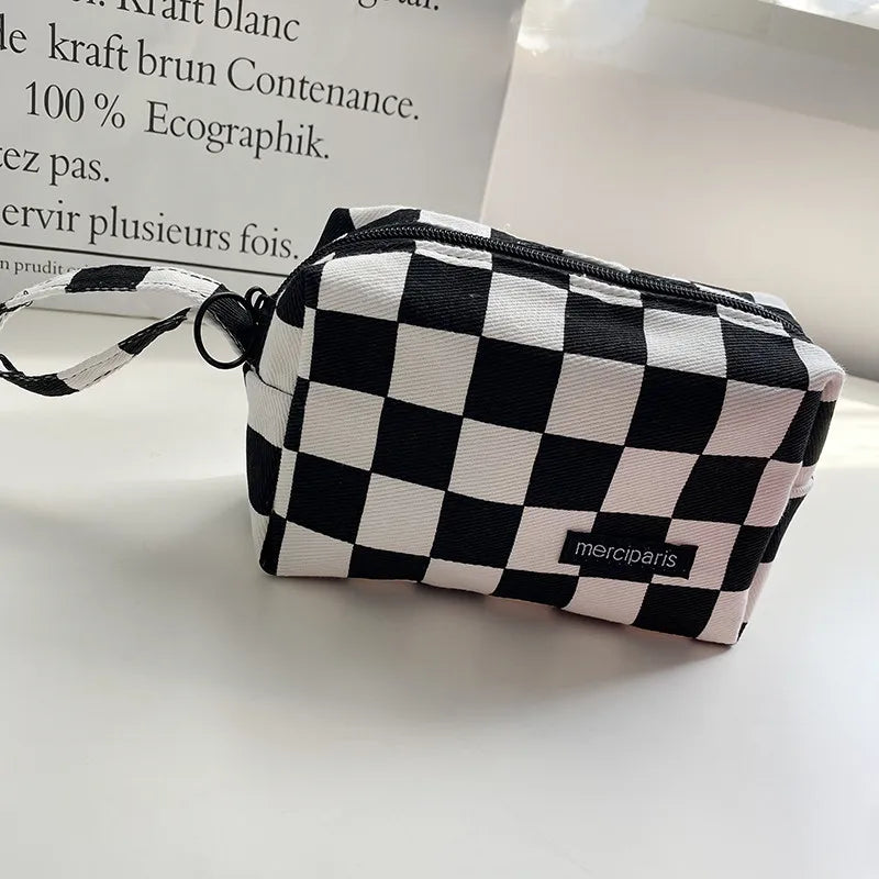 Korean Fashion Plaid Travel Makeup Kits Cosmetic Storage Bag Women Handbags Wallet Organizer Cute School Pencil Cases Pouch Bags - Ice Cream Cake
