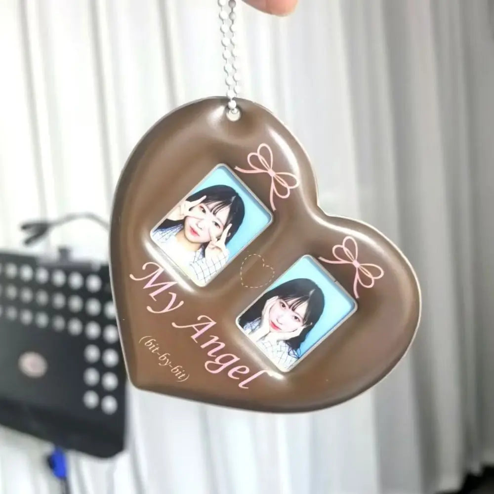 Creative Love Heart Photocard Holder 1 inch with Keychain Idol Photo Protective Cover Cute Colorful Card Holder for Girls - Ice Cream Cake