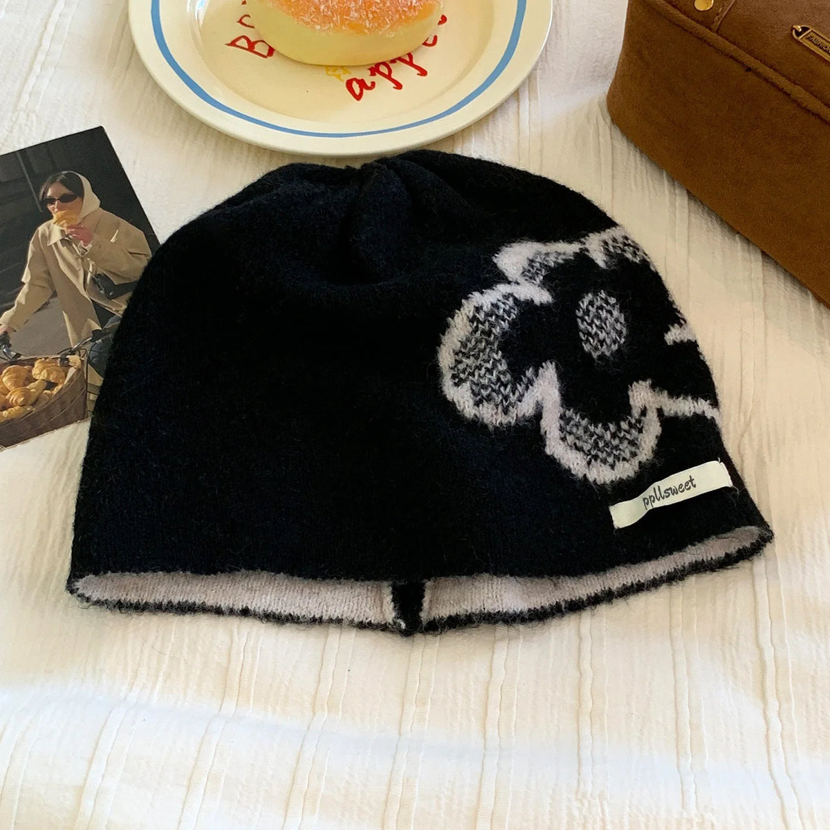 y2K Flower Knit Beanie Hat