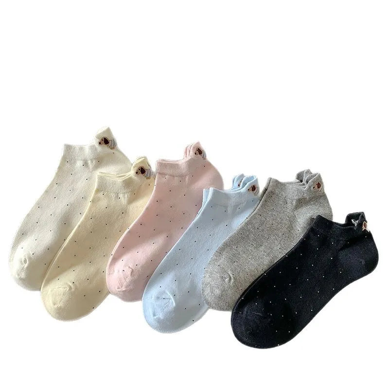 Spring Summer Thin Women Short Socks Polka Dots Cute Cartoon Sausage Dog Embroidery Boat Socks Pure Cotton Short Trendy Socks - Ice Cream Cake