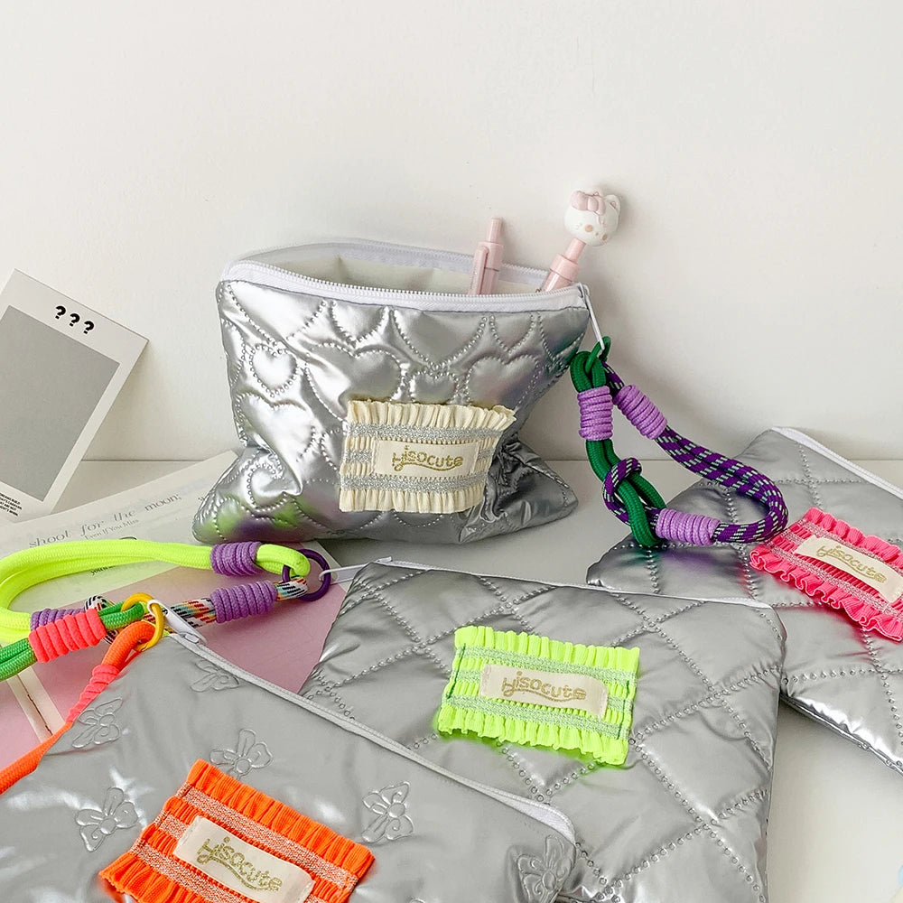 Korean Fashion Square Silver Love Makeup Bag Handbag Trendy Girls Lipstick Storage Bag Gifts Student Stationery Pencil Case New - Ice Cream Cake
