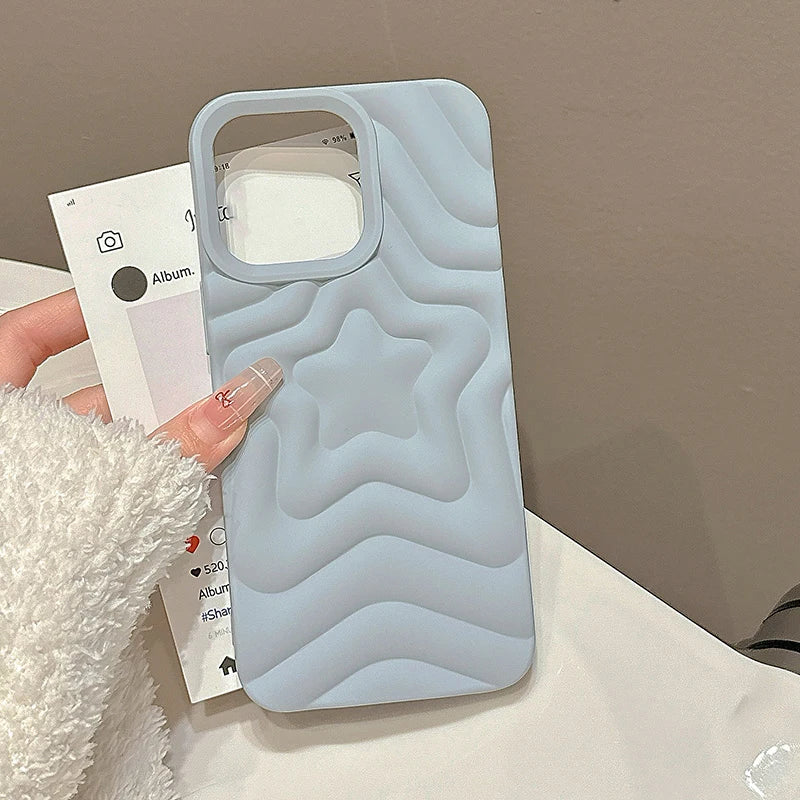 Bling Chromed Silver Gradient Five-pointed Star TPU Phone Case For iPhone 16 Pro Max 17 15 13 14 Plating Silicone Back Cover - Ice Cream Cake