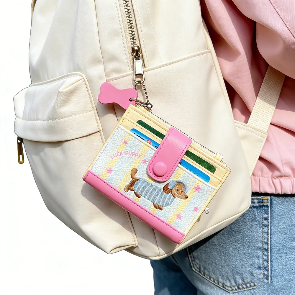 Stylish Sausage Dog Embroidery Pass Case Wallet