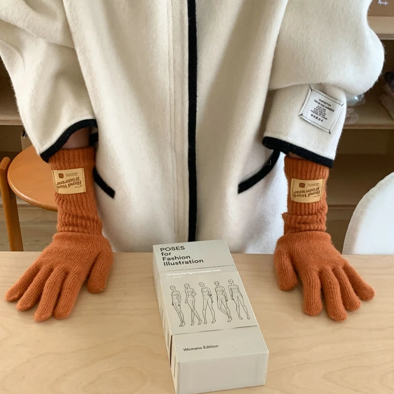 New Fashion Solid Color Touch Screen Knitted Gloves Women Winter Gloves Warm Gloves Solid Work Gloves Mittens For Women - Ice Cream Cake