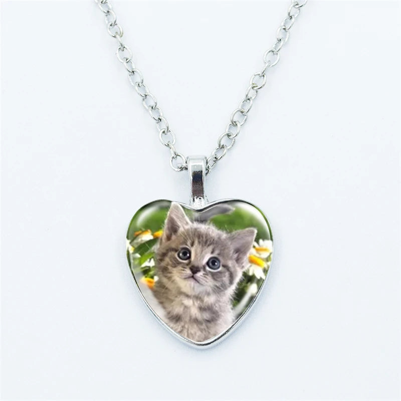 Heart Shaped Kitschy Kitty Cat Pendant Necklace