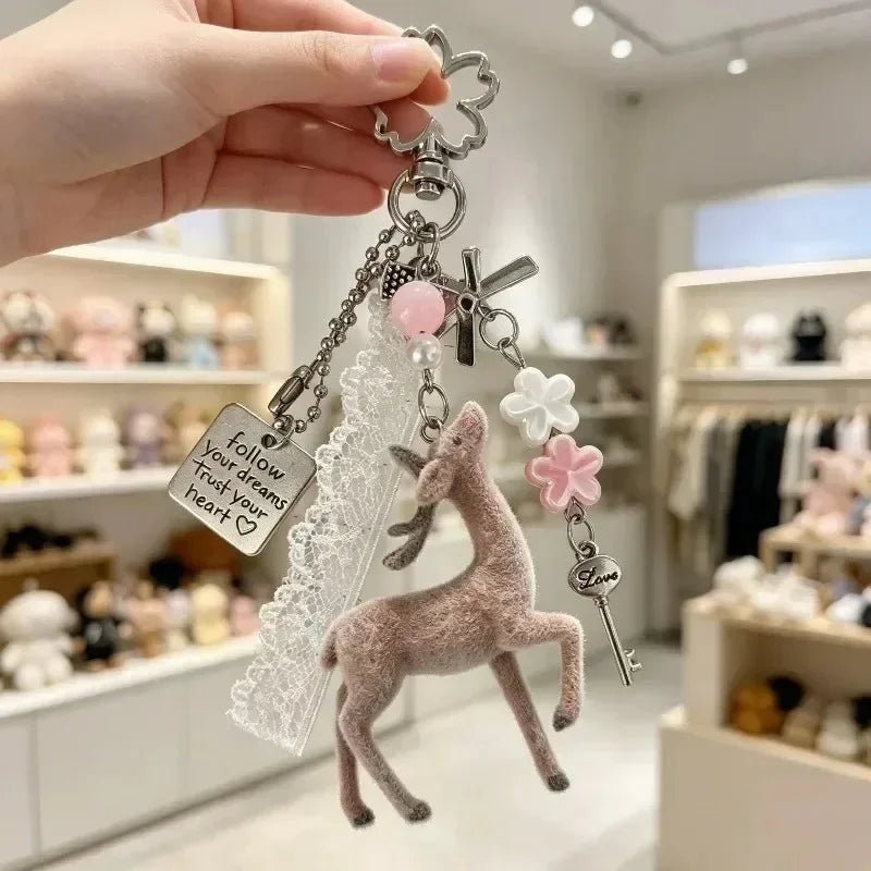 Flocked Deer Coquette Clip-On Charm Keychain