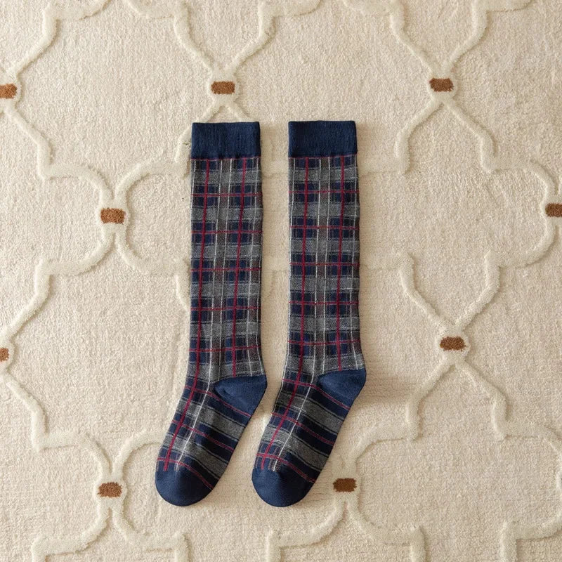 Plaid Long Socks Stocking Women Stockings Harajuku Retro Vintage JK School Girls Cotton Knee Socks Women Stockings College Style - Ice Cream Cake