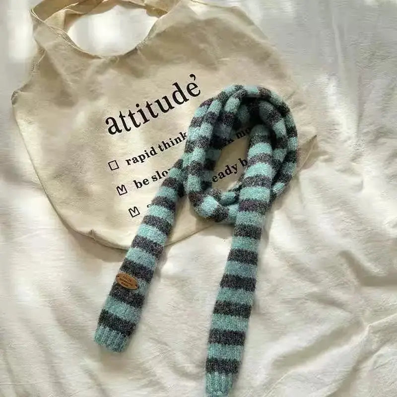 Multicolour Stripey Knit Skinny Scarf