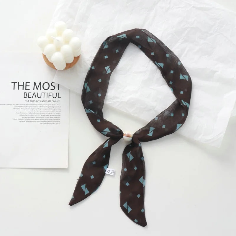 Retro Maillard Brown Floral Scarf Fashionable Old Money Style Light Luxury High-Grade Temperament Small Square Towel Lazy Scarf - Ice Cream Cake