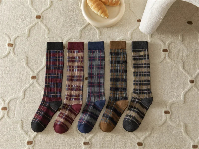 Plaid Long Socks Stocking Women Stockings Harajuku Retro Vintage JK School Girls Cotton Knee Socks Women Stockings College Style - Ice Cream Cake