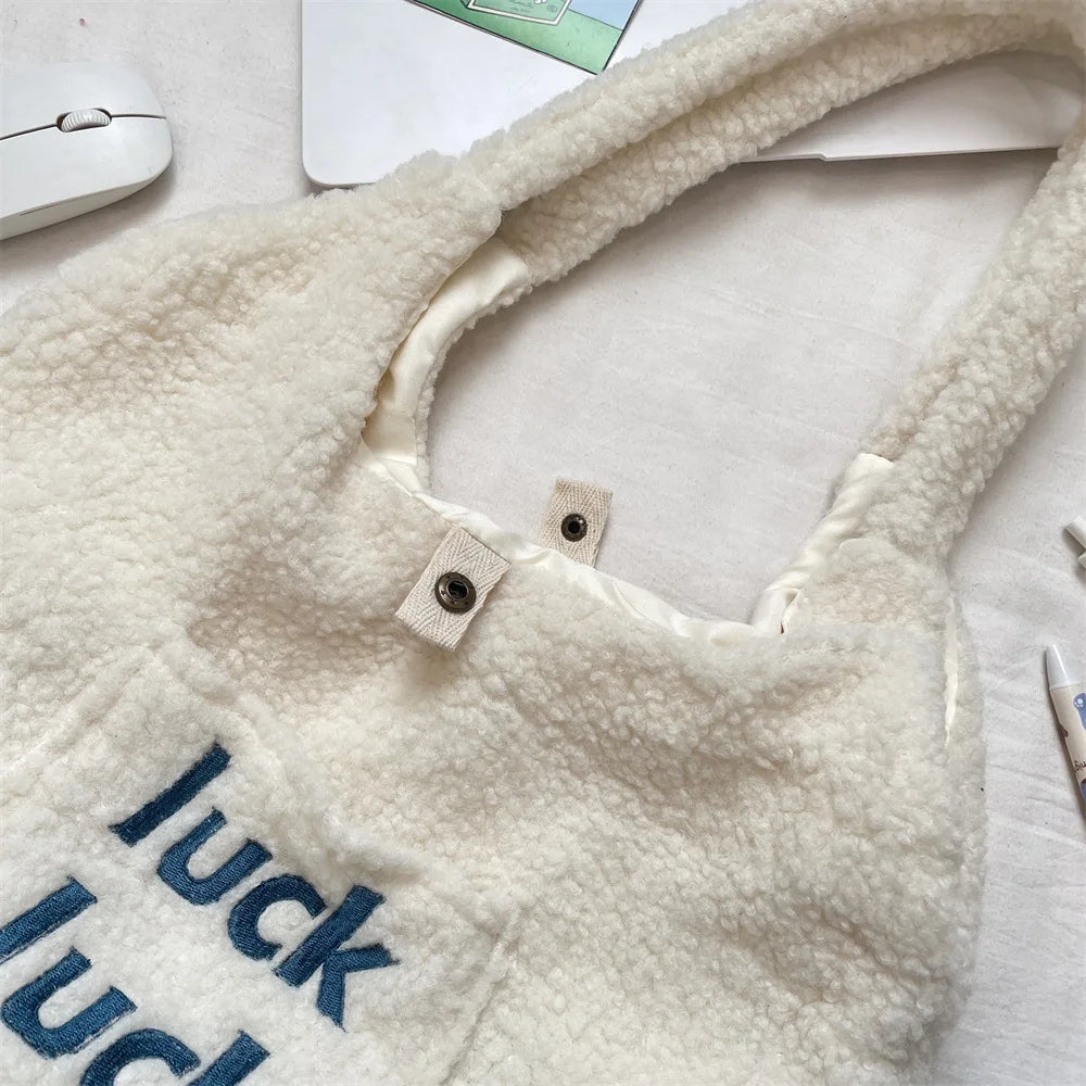 Triple Luck Teddy Fur Tote Bag