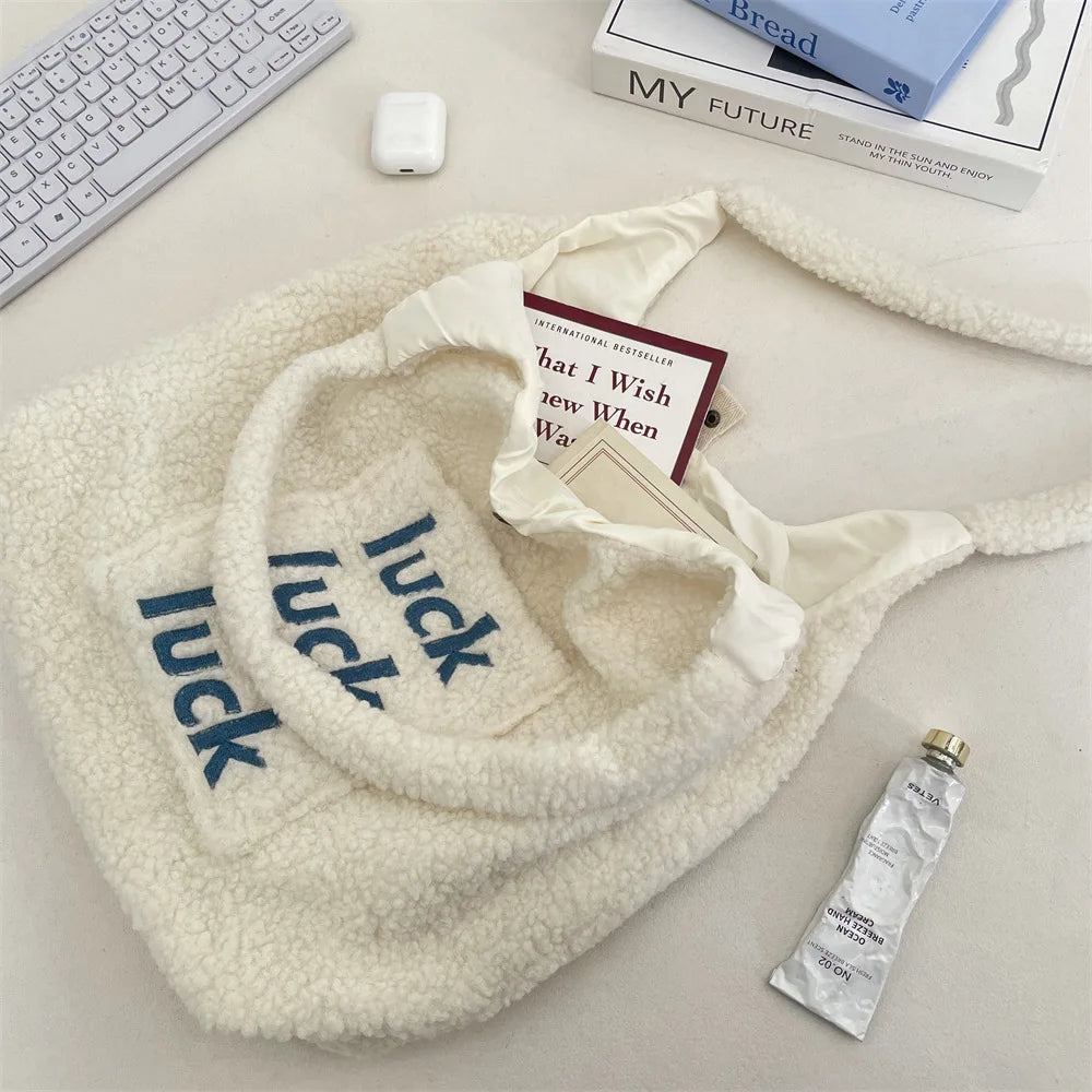 Triple Luck Teddy Fur Tote Bag
