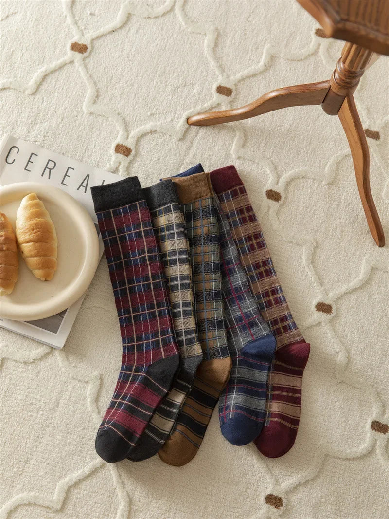 Plaid Long Socks Stocking Women Stockings Harajuku Retro Vintage JK School Girls Cotton Knee Socks Women Stockings College Style - Ice Cream Cake