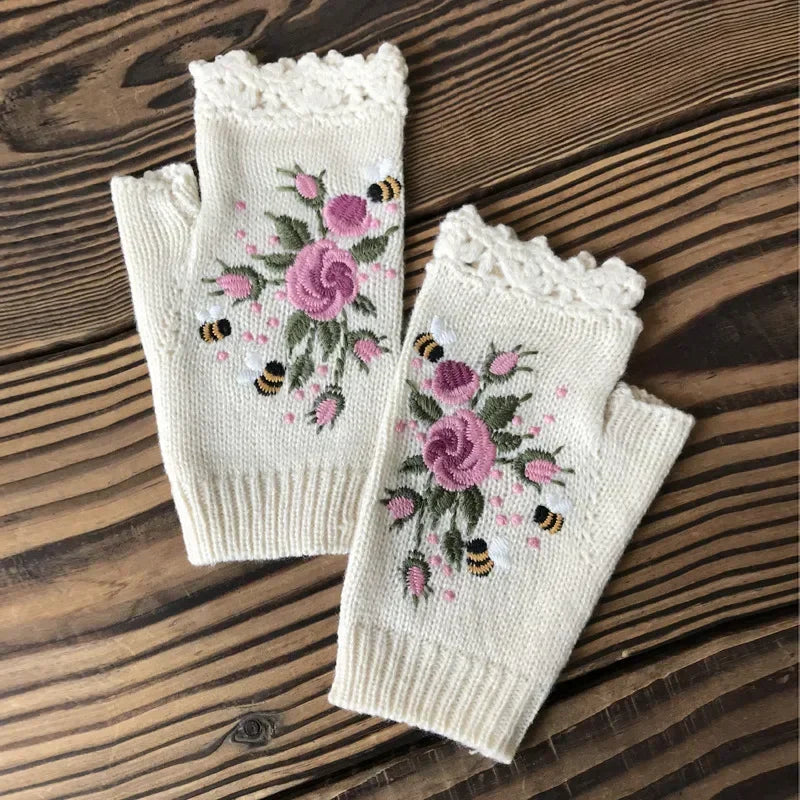 Half Finger Gloves Women Knitted Fingerless Winter Gloves Soft Crochet Bee Knitting Faux Wool Fingerless Gloves Wrist Warmer - Ice Cream Cake