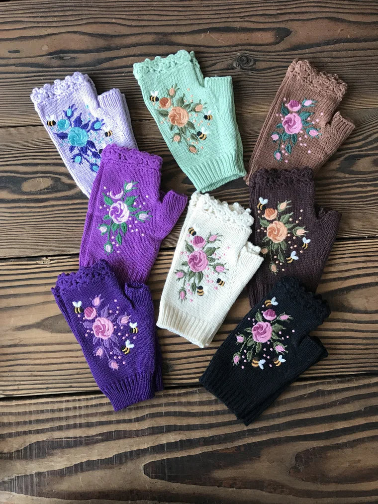 Half Finger Gloves Women Knitted Fingerless Winter Gloves Soft Crochet Bee Knitting Faux Wool Fingerless Gloves Wrist Warmer - Ice Cream Cake