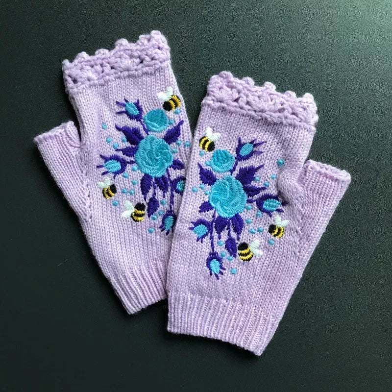 Half Finger Gloves Women Knitted Fingerless Winter Gloves Soft Crochet Bee Knitting Faux Wool Fingerless Gloves Wrist Warmer - Ice Cream Cake