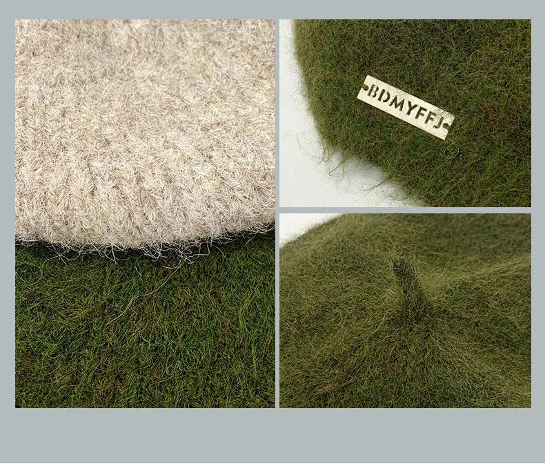 Three close-up detail panels showing the texture and color of a fuzzy faux-fur or mohair-style textile product, with a small label reading “IDMYFF” visible in one panel. The top of the image has the text “Color display” and Japanese text underneath on a light gray background.