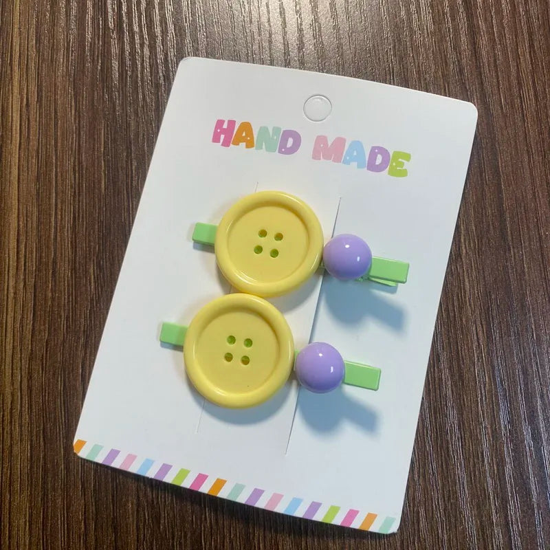 Colourful Button Hair Clip Set