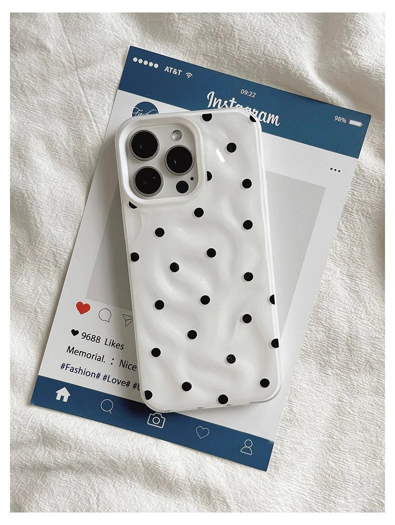 Black Polka Dots Phone Case For IPhone 17 16 16E 15 14 13 12 11 Pro Max XR XS Max 7 8 Plus Cute INS Cover Case Fundas - Ice Cream Cake