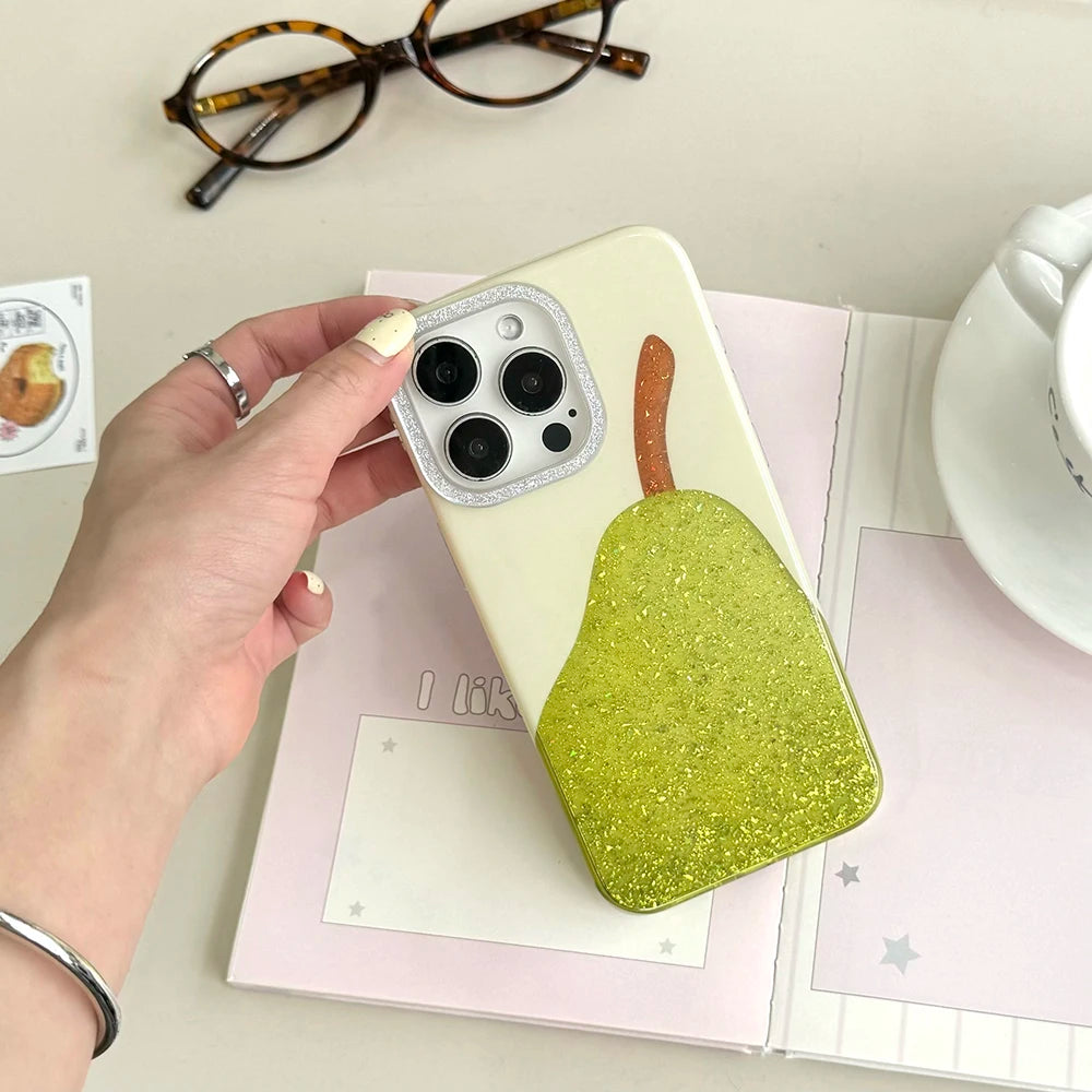 Fashion Cute Pear Glitter Bling Phone Case for iPhone 15 16 14 13 17 Pro Max Diamond Clear Luxury Transparent Cover Women Girl - Ice Cream Cake