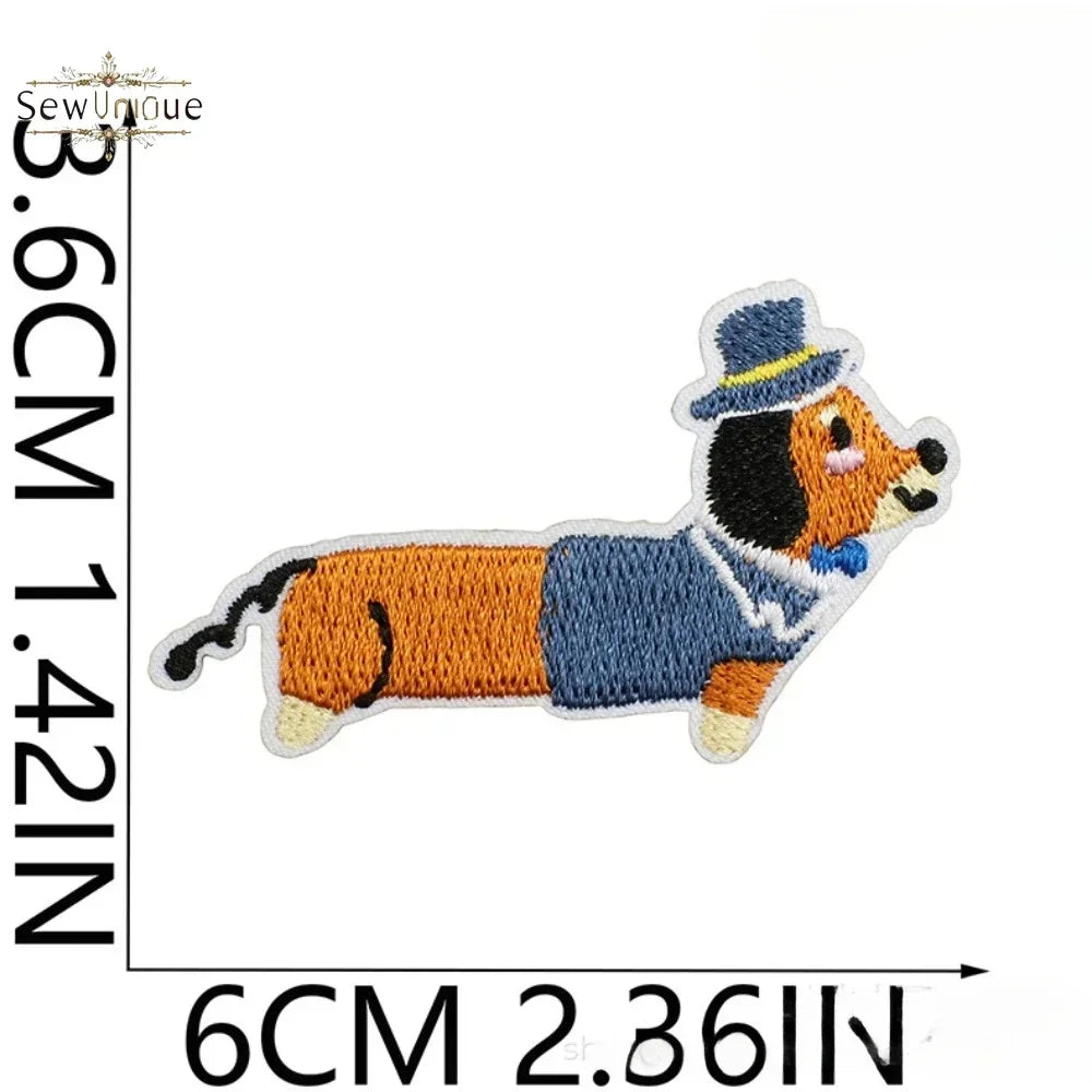 Dog patch with a top hat and sweater, shown with measurements on a white background.