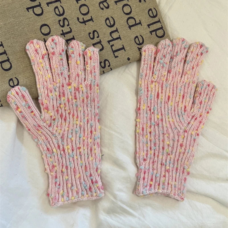Rainbow Confetti Speckle Knit Gloves