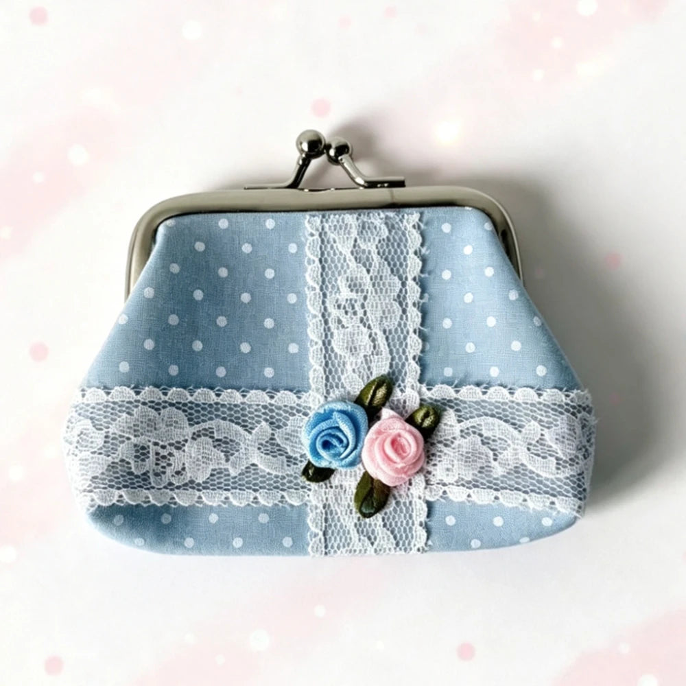 Cute Y2k Coin Purses Lady Small Wallet Wave Dot Handmade Lace Showa Rose Vintage Bag Hanging Pendant Earphone Bag Wallet - Ice Cream Cake
