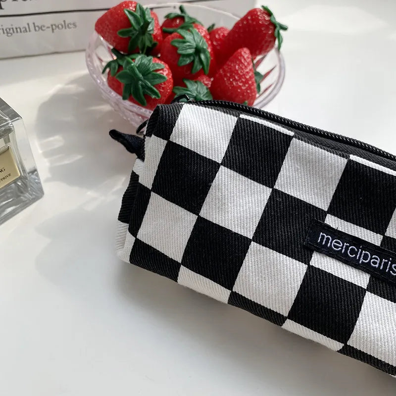 Korean Fashion Plaid Travel Makeup Kits Cosmetic Storage Bag Women Handbags Wallet Organizer Cute School Pencil Cases Pouch Bags - Ice Cream Cake