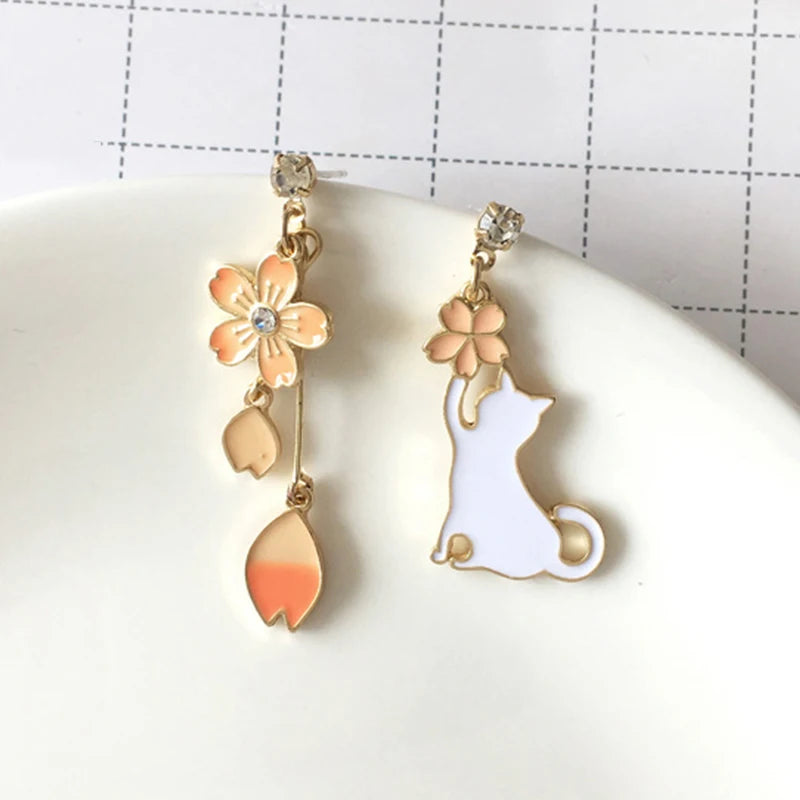 Korean Style Flower Cute Animal Dangle Earrings For Women Moon Stars Kitten Rabbit Balloon Asymmetric Earring Party Jewelry Gift - Ice Cream Cake