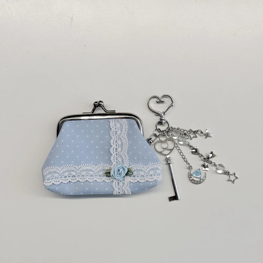 Cute Y2k Coin Purses Lady Small Wallet Wave Dot Handmade Lace Showa Rose Vintage Bag Hanging Pendant Earphone Bag Wallet - Ice Cream Cake