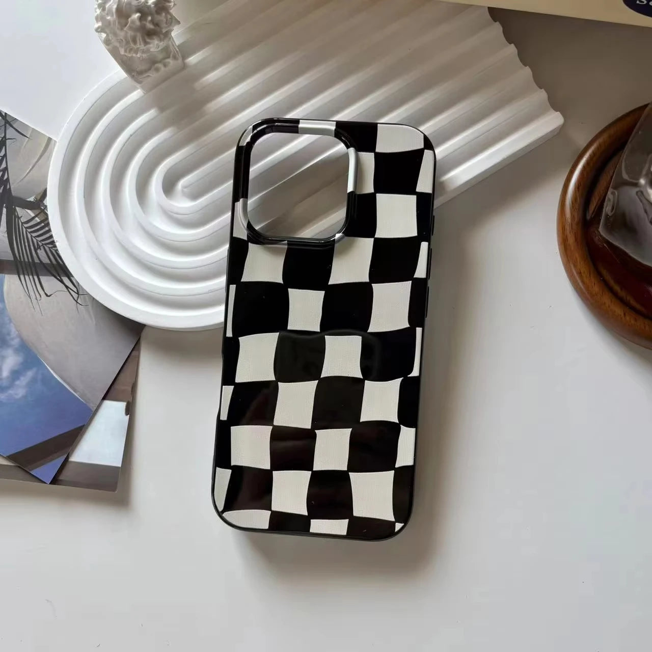 Black and White Wavy Checkerboard iPhone Case
