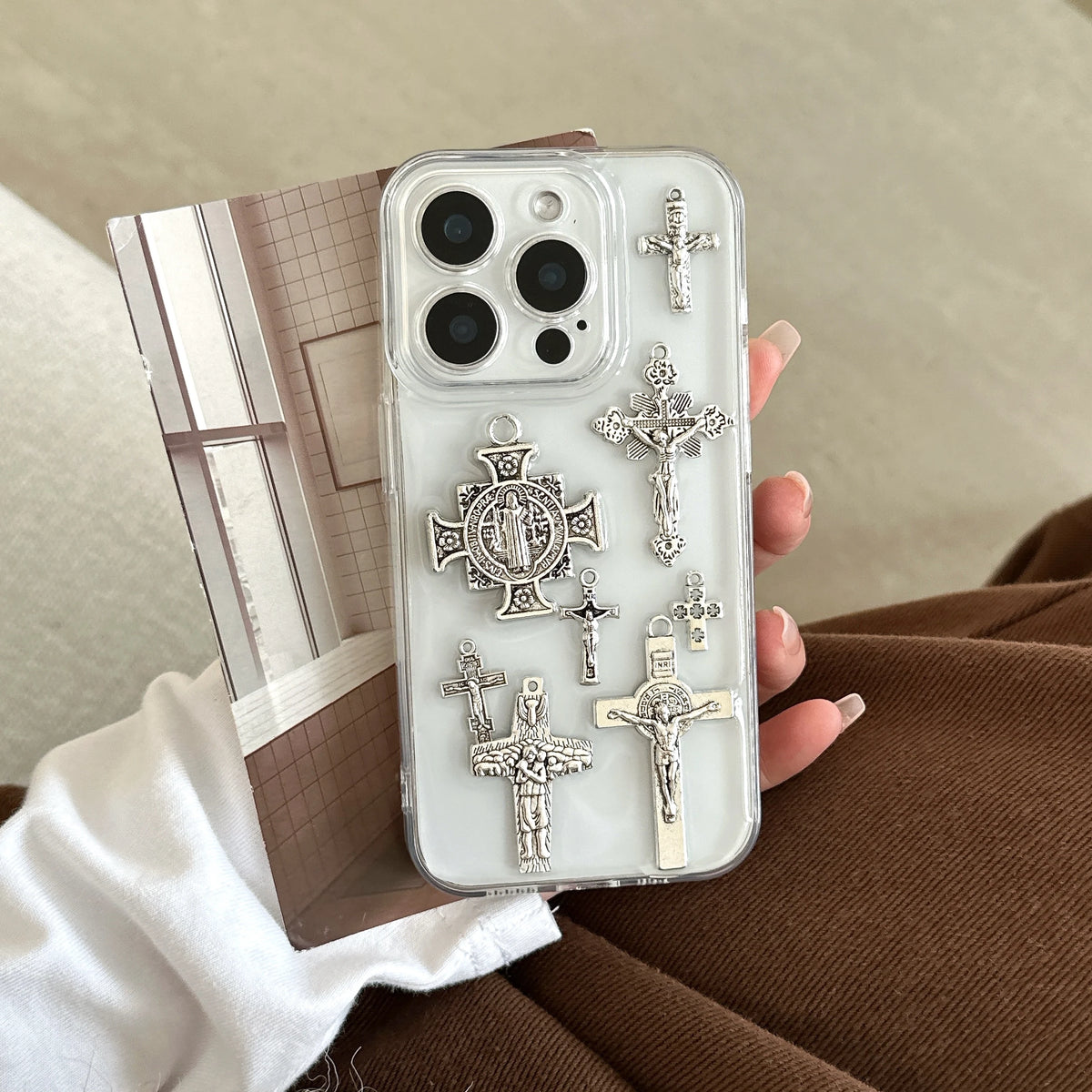 Kitschy Silver Cross Charm iPhone Case