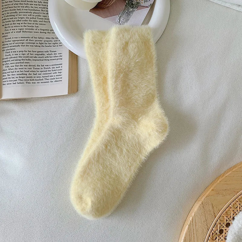 Female Mink Fur Snow-ground Knee Socks, Winter and Autumn Thickened and Warmened Padded Socks, Floor Sleeping Socks - Ice Cream Cake