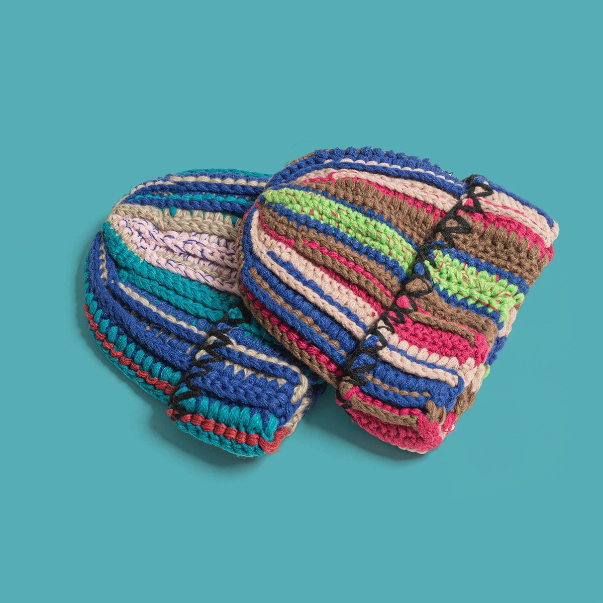 Handmade Mixed Yarn Ribbed Beanie Hat - Ice Cream Cake