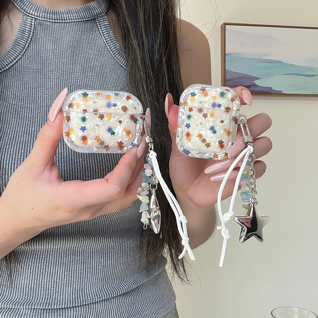 Advanced Girl Series Shell Pattern Render Colorful Stars Pendant Case Cover for AirPods 1 or 2 3 4 AirPods Pro Pro 2 Pro 3 - Ice Cream Cake