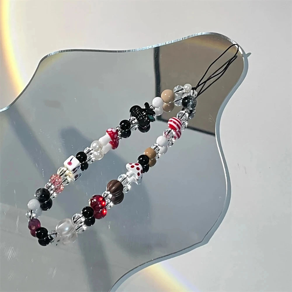 INS Korean Cute Cherry Mushrooms Pendant Phone Chain For iPhone Samsung Jewelry Strap Gift Girl Hanging Universal Decor Rope - Ice Cream Cake