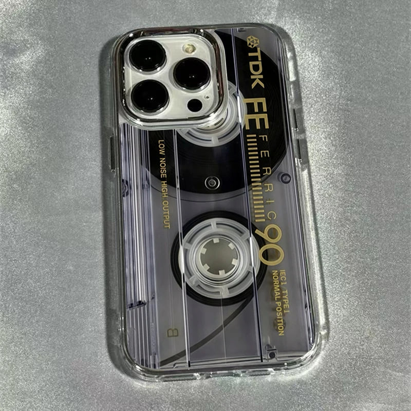 intage Cassette Tape Photo Frame Soft Phone Case For iPhone 17 16 15 14 13 12 11 Pro Max X XS XR 7 8 Plus 16E Shockproof Cover - Ice Cream Cake