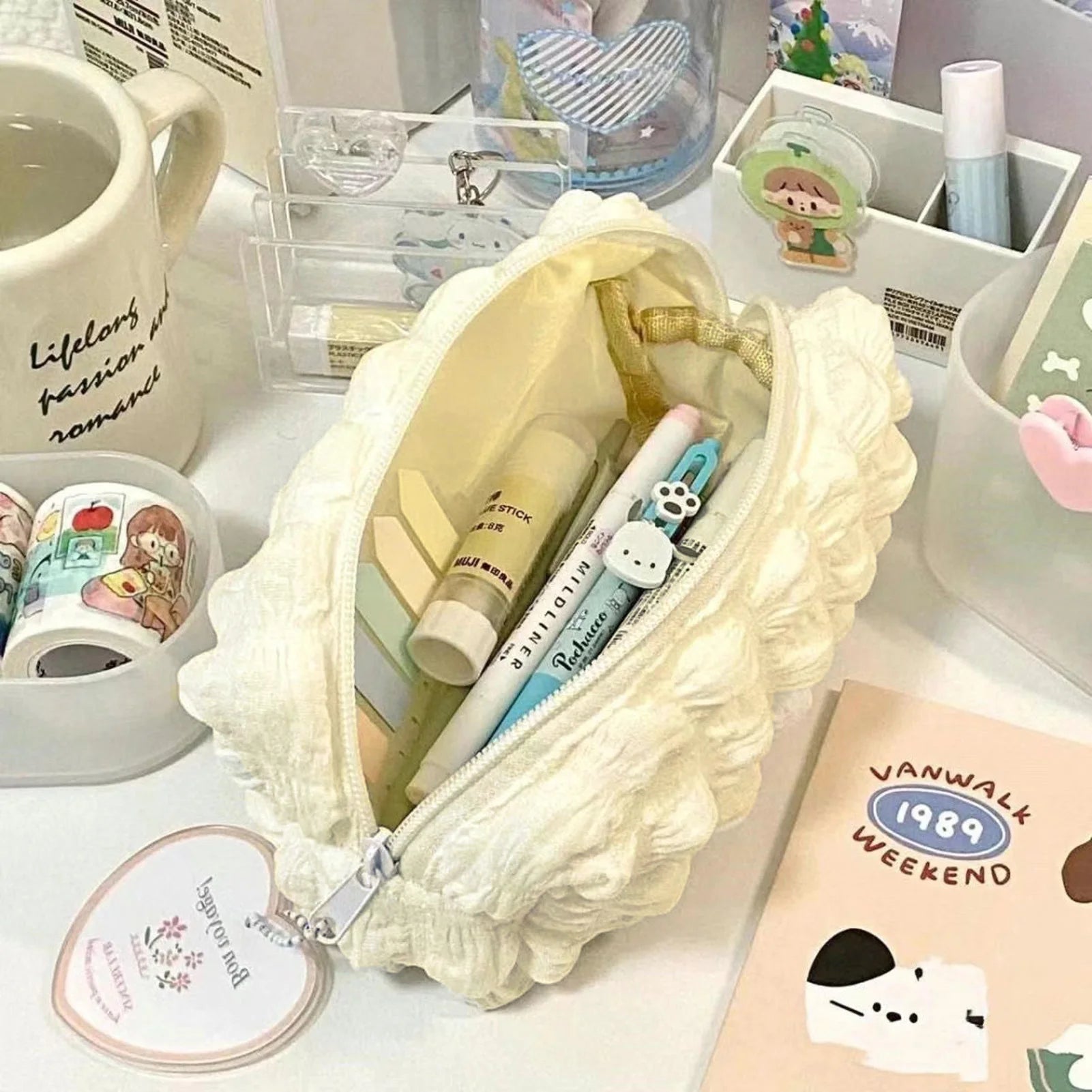 Portable Pen Holder for Students Zipper Stationery Storage Bags Pen Pouch for Primary and Secondary School Students - Ice Cream Cake