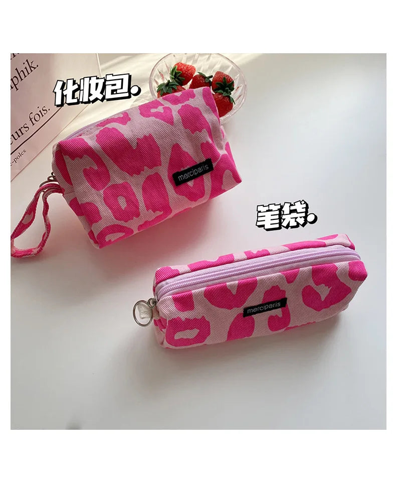 Korean Fashion Plaid Travel Makeup Kits Cosmetic Storage Bag Women Handbags Wallet Organizer Cute School Pencil Cases Pouch Bags - Ice Cream Cake