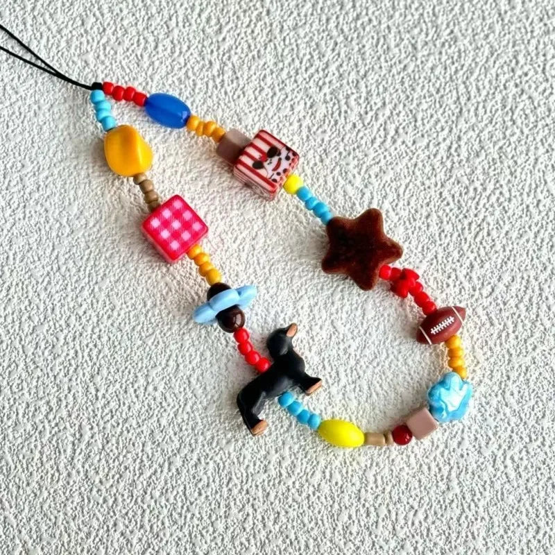 Rainbow Dachshund Beaded Wrist Strap