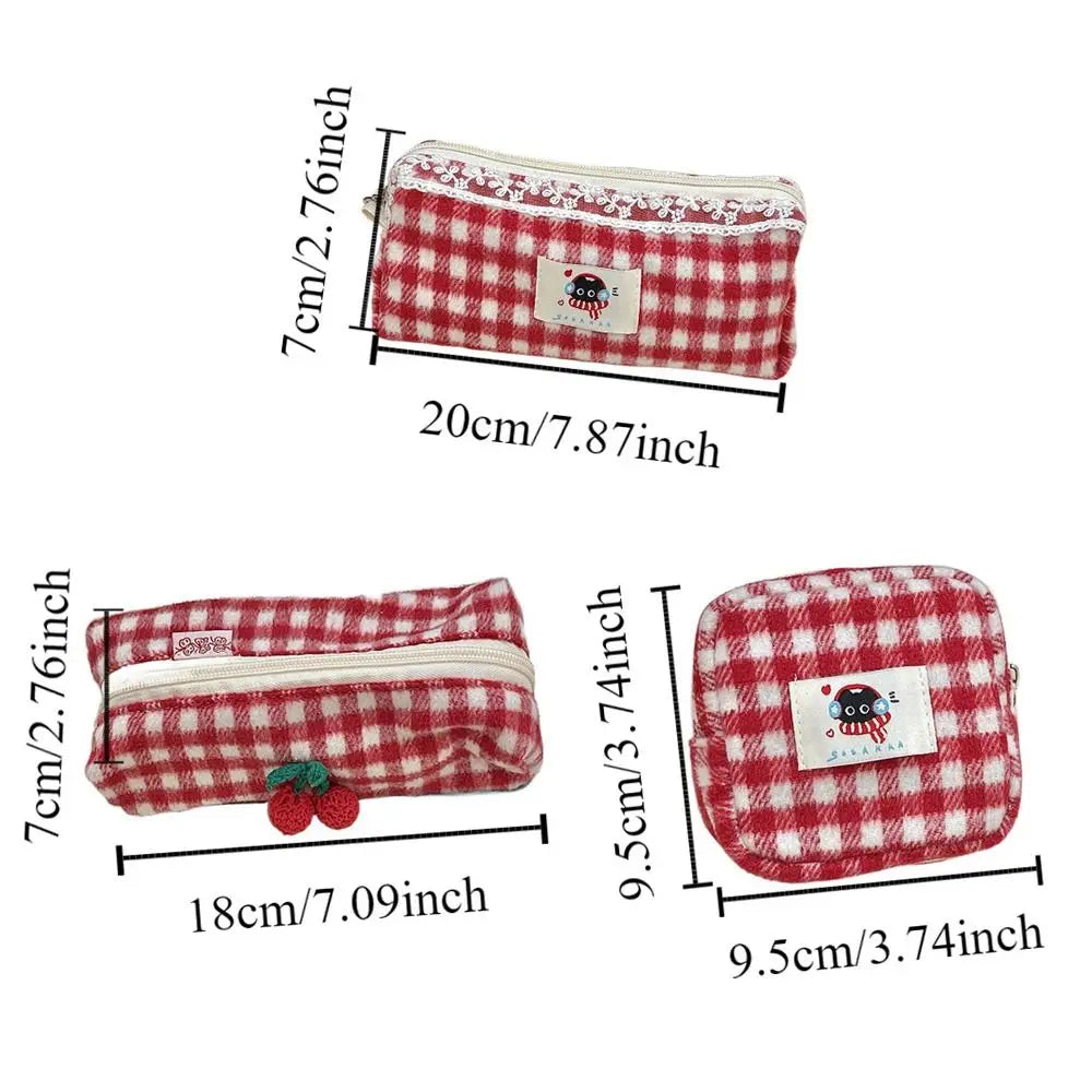 Winter Cat Gingham Zipper Pouch - Ice Cream Cake