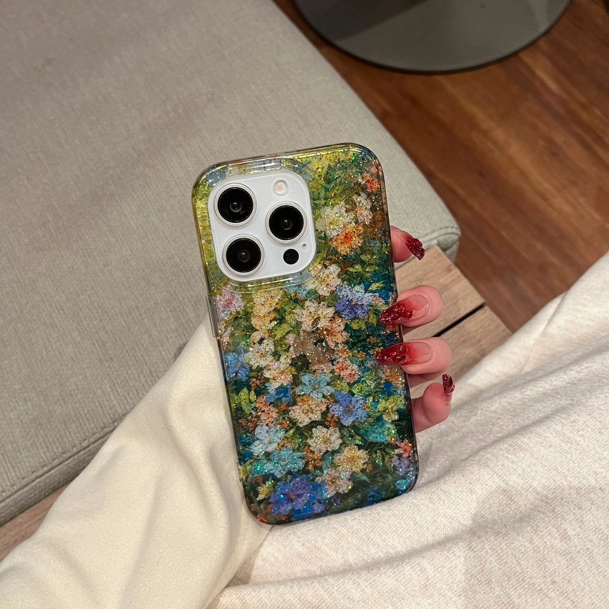 Glittering Flower Oil Painting iPhone Case