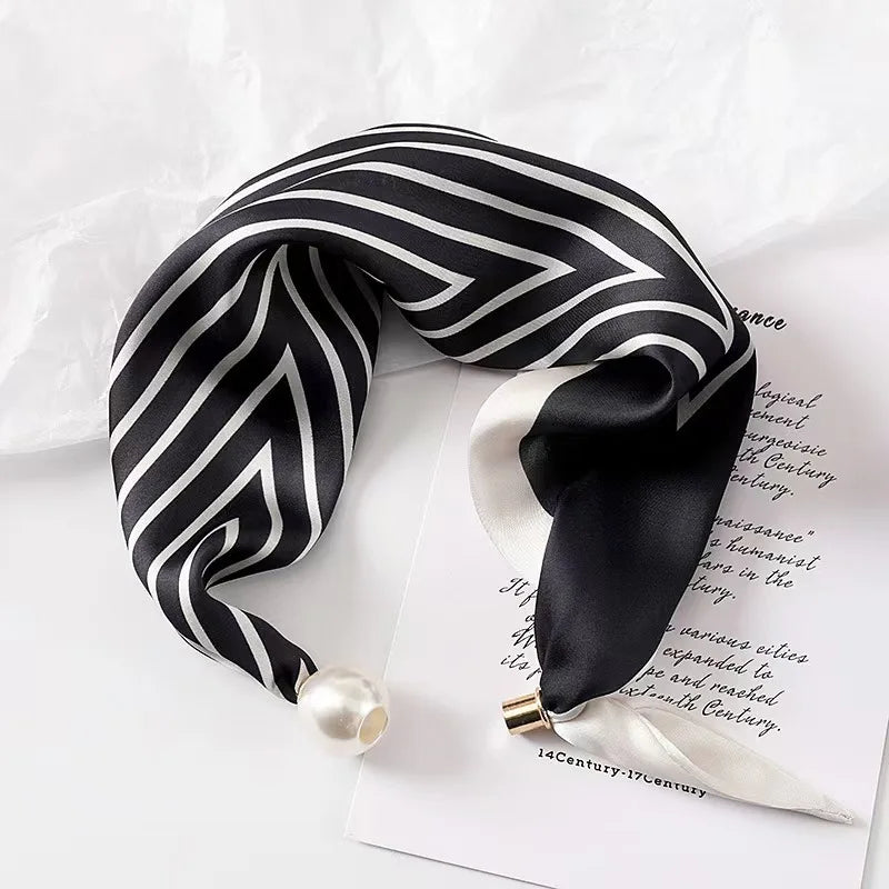 Spring Summer Thin Pearl Silk Scarves Magnetic Buckle Lazy Scarf Women Girls Sweet Elegant Pendant Collarbone Chain Neck Scarf - Ice Cream Cake