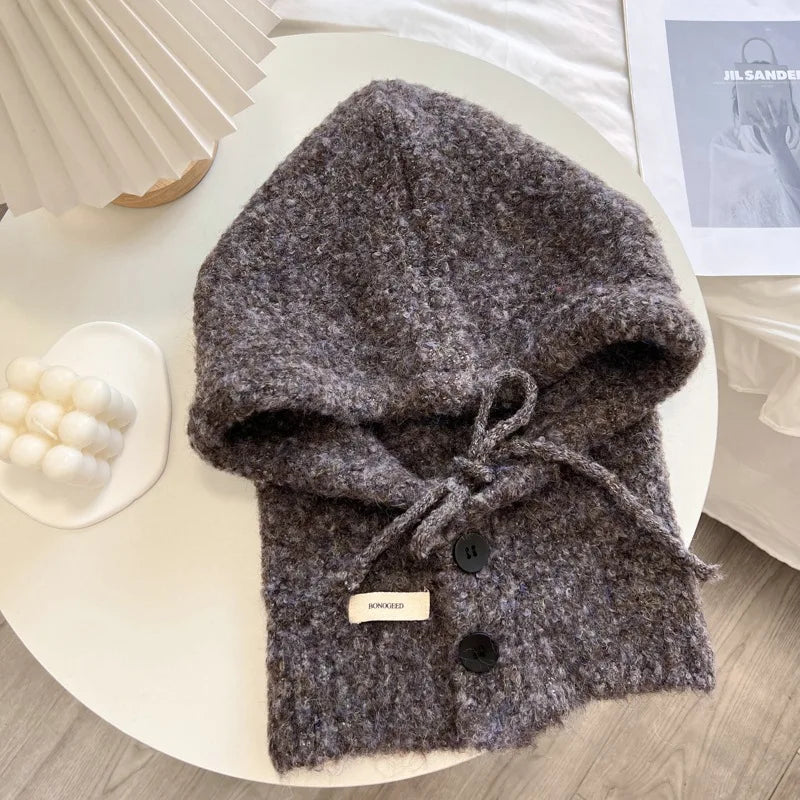 2025 New Style South Korea Balaclava Hat All-in-One Warm Keeping Ear Protection Hooded Scarf Knitted Woolen Cap - Ice Cream Cake