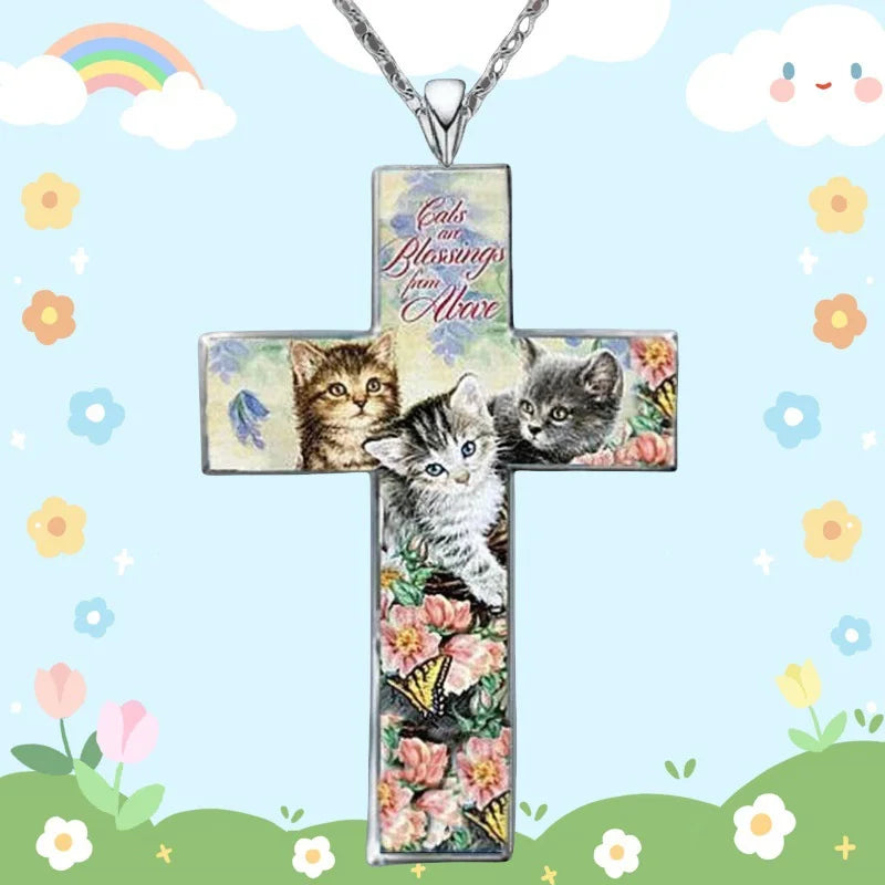 Kitschy Kittens Cross Necklace
