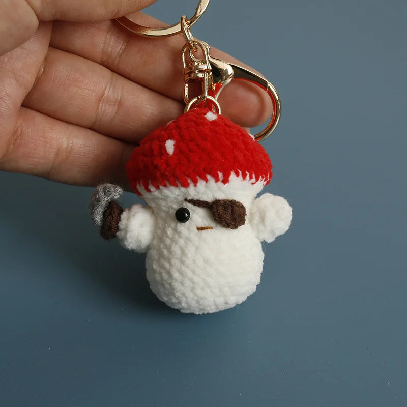 Handmade Crochet Mushroom Keychain Charm